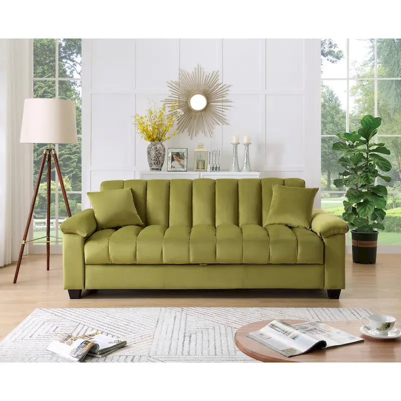 83 Comodo divano letto convertibile in velluto con contenitore.