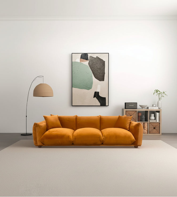 Divano lussuoso Mid-Century Modern in Boucle/Velluto