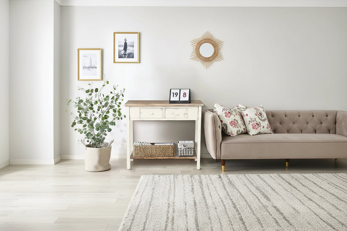 Distressed White and Brown Wood 2-drawer Console Table - 31.5H x 35.4 W x 15.55 D