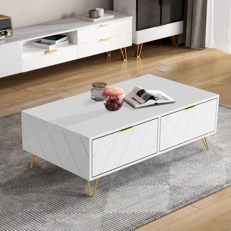Tavolino da caffè moderno con doppi cassetti, mobile TV in legno, tavolino laterale per appartamento e salotto