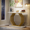 Consolle dorata, tavolino da ingresso in finto marmo, tavolino stretto da divano, tavolino moderno da 40 pollici con base geometrica in metallo