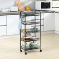 Carrello a rotelle multiuso a 5 ripiani, carrello in metallo, carrello da cucina con cestini in rete rimovibili, nero
