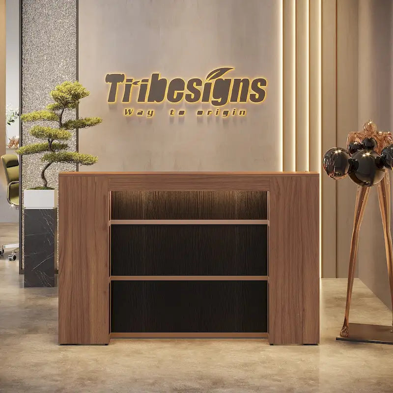 Reception Desk Front Desk con Luci a LED, Grande Bancone Reception con Pannelli Privati