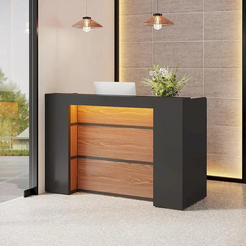 Reception Desk Front Desk con Luci a LED, Grande Bancone Reception con Pannelli Privati