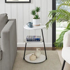 Tavolino d'appoggio rotondo a 3 livelli con bordo rialzato e gambe asimmetriche in metallo in stile Mid-Century Modern