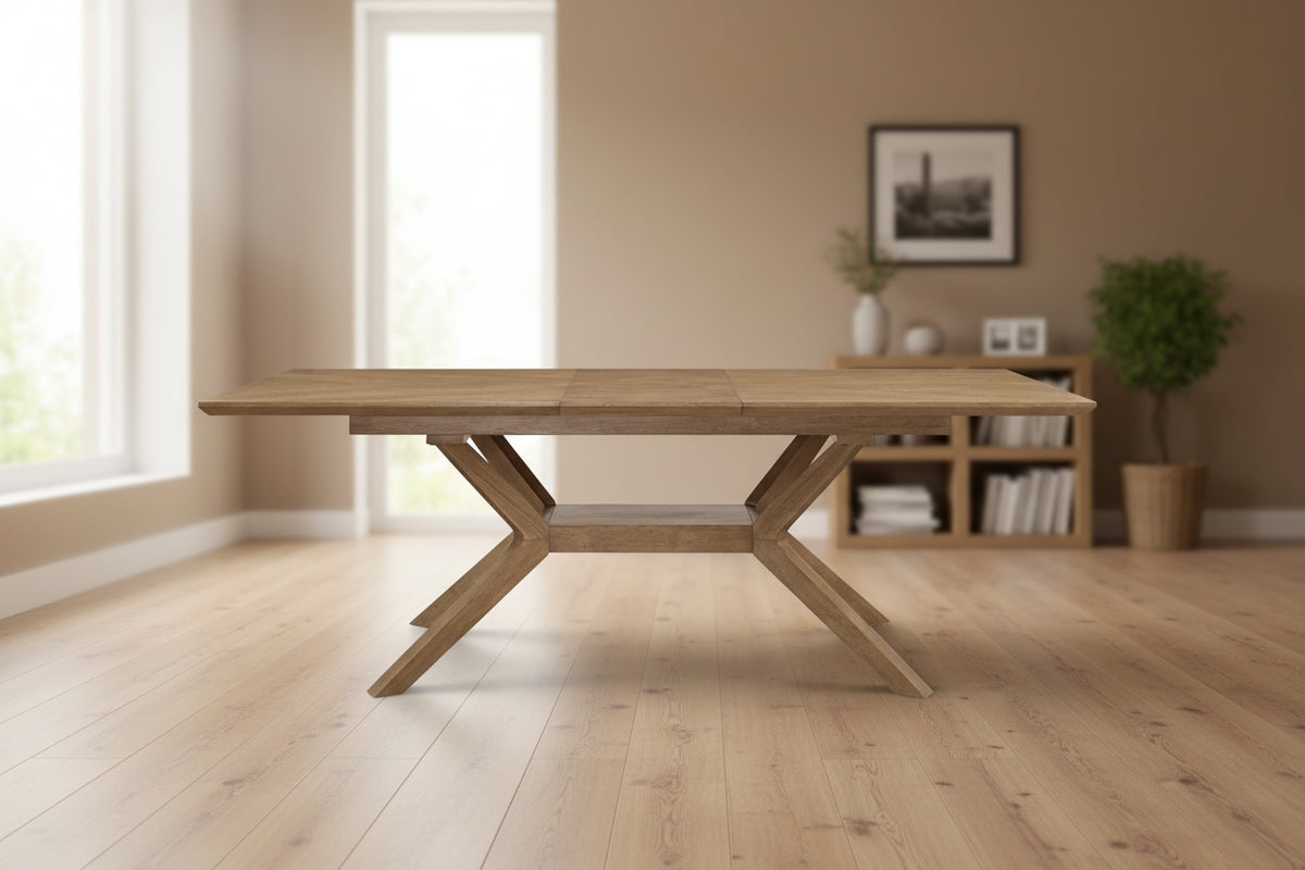Mid-Century Modern Wood Rectangular Extension Kitchen Dining Table, Brown - Large